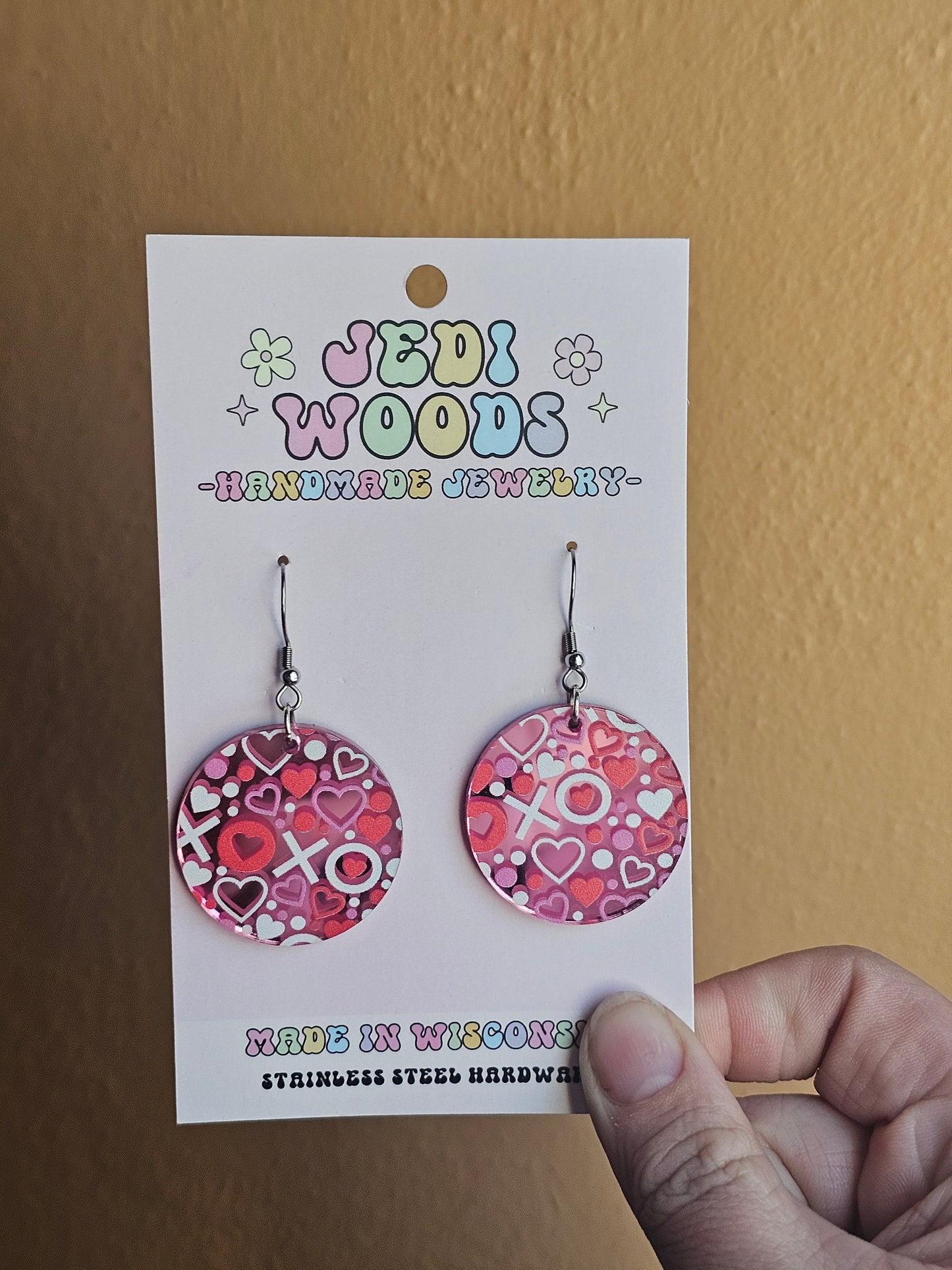 XOXO Pink Mirror Medallion Earrings