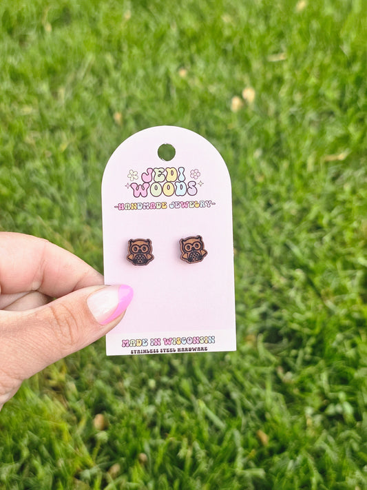 Wooden Owl Studs