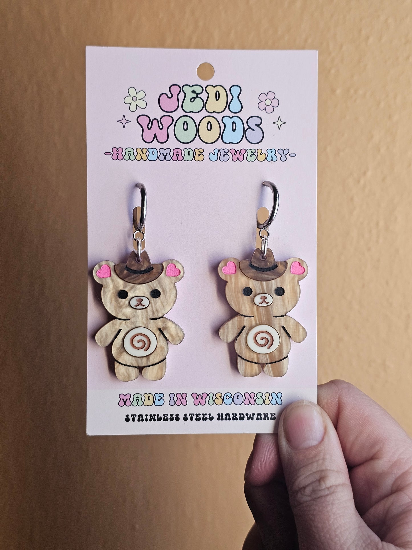 Cinnamon Roll Teddy Bear Earrings