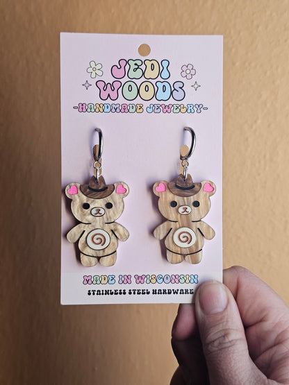 Cinnamon Roll Teddy Bear Earrings