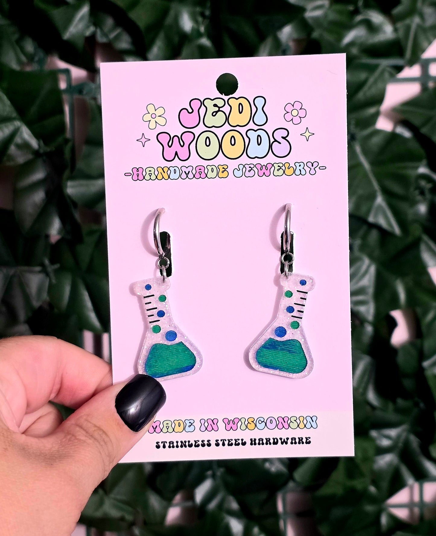 Blue and Green Mixology Flask Earrings (one of a kind!)