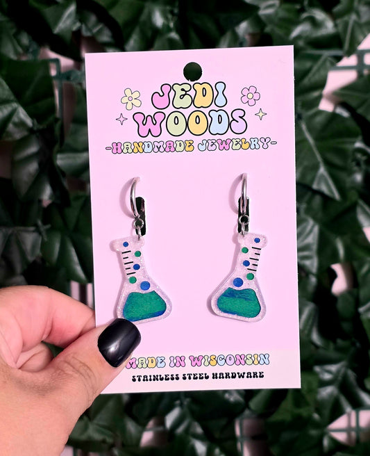 Blue and Green Mixology Flask Earrings (one of a kind!)