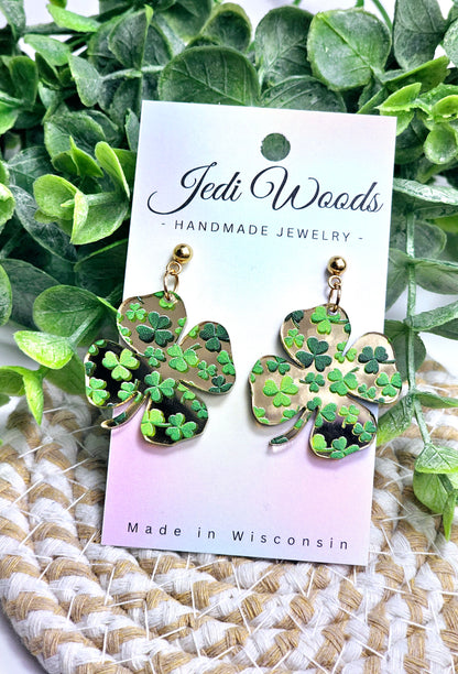 Gold Mirror 4-Leaf Clover Earrings