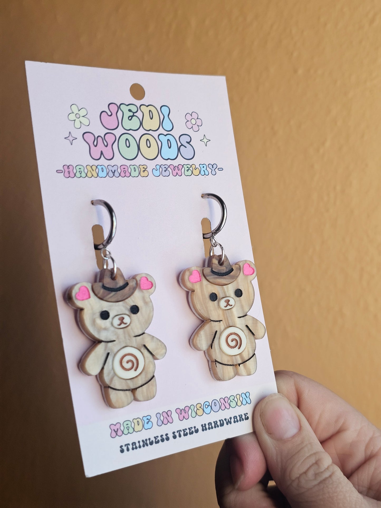 Cinnamon Roll Teddy Bear Earrings