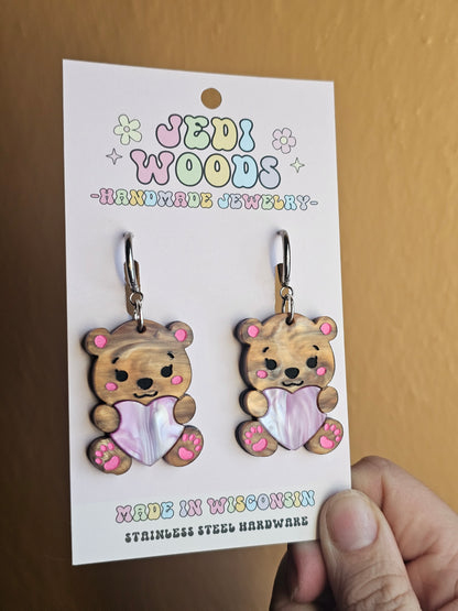 Chocolate Teddy Bear Hug Earrings