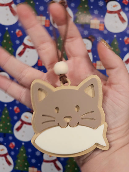 Cat and Bone - Acrylic and Wood Ornament - Add your own name with sharpie!