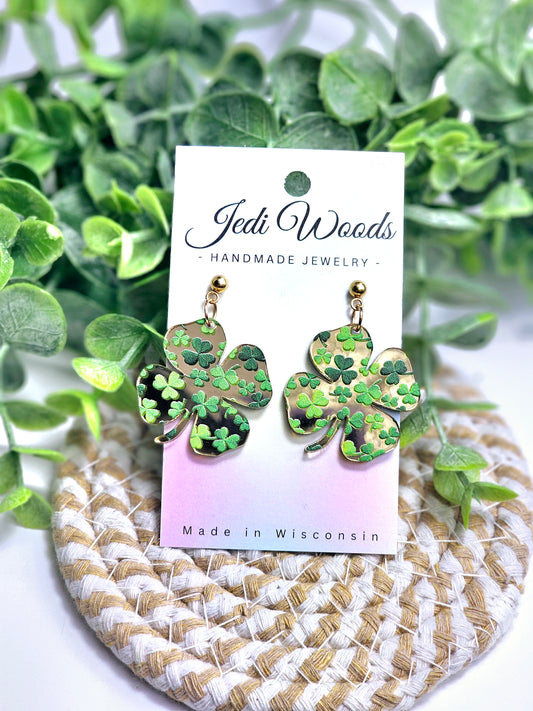 Gold Mirror 4-Leaf Clover Earrings