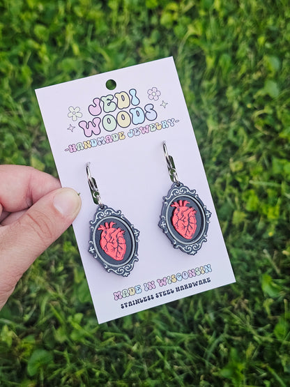 Beating Heart Speciman Frame Earrings