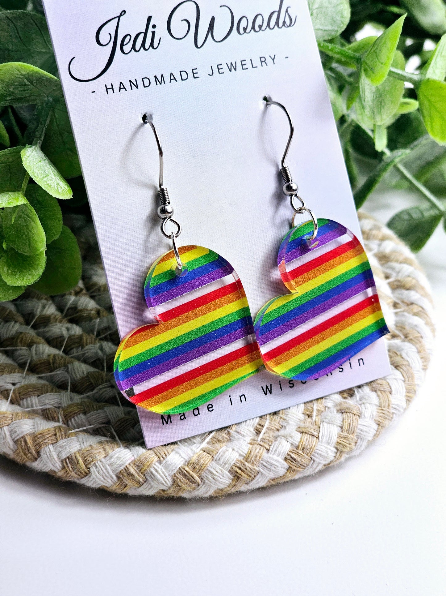 Rainbow Looking Glass Heart Dangles