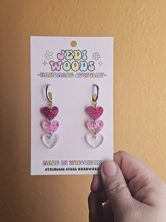 Shades of Love Heart Chain Earrings