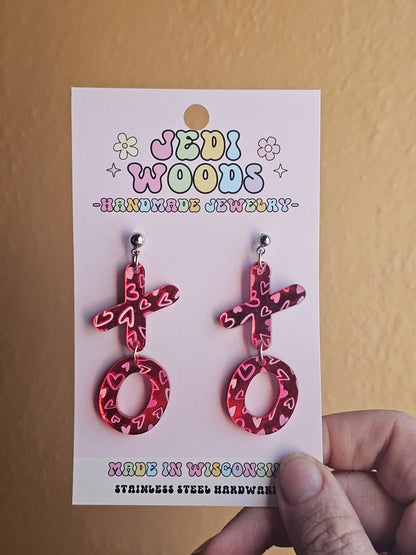 XOXO Red Mirror and Scattered Heart Earrings
