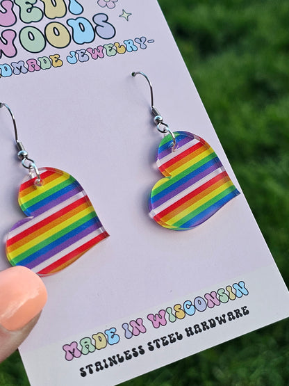 Rainbow Looking Glass Heart Earring Dangles