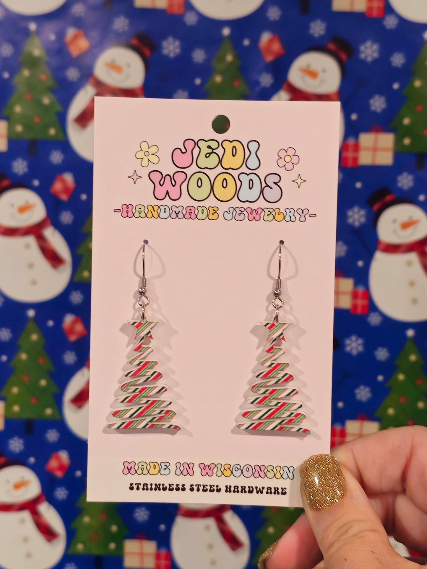 Peppermint Squiggly Tree Earrings
