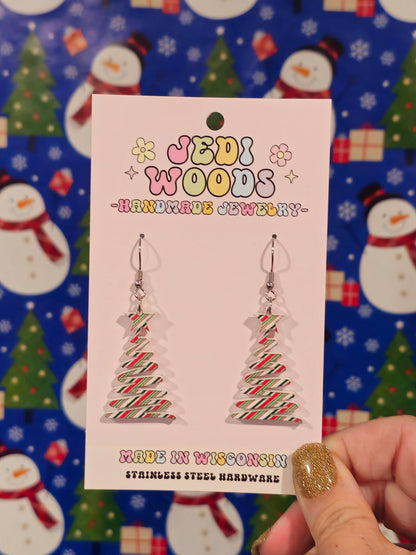Peppermint Squiggly Tree Earrings